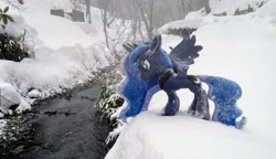 Size: 2048x1182 | Tagged: safe, imported from derpibooru, photographer:pakapaka1993, princess luna, alicorn, pony, irl, japan, photo, plushie, river, snow, solo, water, winter