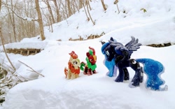 Size: 2048x1276 | Tagged: safe, imported from derpibooru, photographer:pakapaka1993, autumn blaze, cinder glow, princess luna, summer flare, alicorn, kirin, pony, irl, japan, photo, plushie, snow, trio, winter