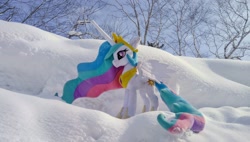 Size: 2048x1160 | Tagged: safe, imported from derpibooru, photographer:pakapaka1993, princess celestia, alicorn, pony, irl, japan, photo, plushie, snow, solo, winter