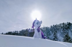 Size: 1024x663 | Tagged: safe, imported from derpibooru, photographer:pakapaka1993, rarity, pony, unicorn, irl, japan, photo, plushie, snow, solo, sunlight, tree, winter