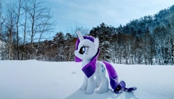 Size: 2048x1164 | Tagged: safe, imported from derpibooru, photographer:pakapaka1993, rarity, pony, unicorn, irl, japan, photo, plushie, snow, solo, tree, winter