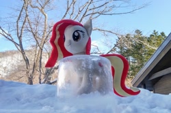 Size: 2048x1357 | Tagged: safe, imported from derpibooru, photographer:pakapaka1993, oc, oc only, oc:poniko, earth pony, pony, earth pony oc, ice, irl, japan, nation ponies, photo, plushie, ponified, snow, solo, tree, winter