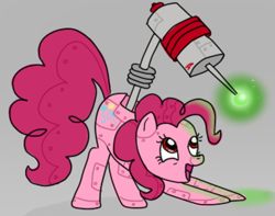 Size: 684x540 | Tagged: safe, artist:glitterypencils, imported from derpibooru, pinkie pie, pony, robot, robot pony, gray background, looking up, pinkie bot, roboticization, simple background, solo