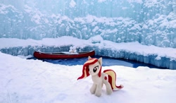 Size: 2048x1193 | Tagged: safe, imported from derpibooru, photographer:pakapaka1993, oc, oc only, oc:poniko, pony, boat, ice, irl, japan, paddle, photo, plushie, snow, snowman, solo, water, winter