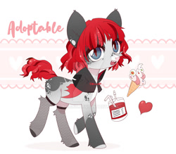 Size: 1024x899 | Tagged: safe, artist:miioko, imported from derpibooru, oc, oc only, bat pony, pony, abstract background, bat pony oc, bat wings, deviantart watermark, food, ice cream, obtrusive watermark, slit pupils, smiling, solo, watermark, wings