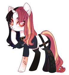 Size: 1024x1105 | Tagged: safe, artist:miioko, imported from derpibooru, oc, oc only, pony, unicorn, clothes, eyelashes, female, horn, mare, simple background, smiling, socks, solo, tattoo, transparent background, unicorn oc