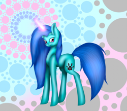 Size: 2618x2291 | Tagged: safe, artist:maneblue, imported from derpibooru, oc, oc only, pony, unicorn, abstract background, female, glowing, glowing horn, horn, mare, paw prints, solo, unicorn oc