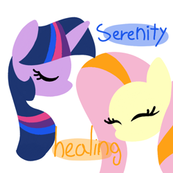 Size: 720x720 | Tagged: safe, artist:sallyso, imported from derpibooru, fluttershy, twilight sparkle, pegasus, pony, unicorn, bust, duo, eyes closed, female, mare, simple background, unicorn twilight, white background