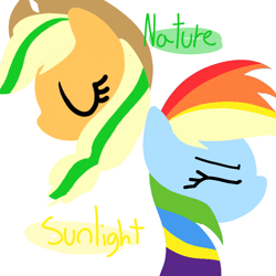 Size: 720x720 | Tagged: safe, artist:sallyso, imported from derpibooru, applejack, rainbow dash, earth pony, pegasus, pony, bust, duo, eyelashes, eyes closed, female, mare, simple background, white background