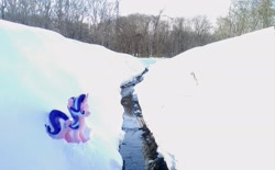 Size: 2048x1272 | Tagged: safe, imported from derpibooru, photographer:pakapaka1993, starlight glimmer, pony, unicorn, irl, japan, photo, plushie, river, snow, solo, tree, water, winter