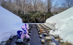 Size: 2048x1276 | Tagged: safe, imported from derpibooru, photographer:pakapaka1993, starlight glimmer, pony, unicorn, irl, japan, photo, plushie, snow, solo, stone, tree, water, winter