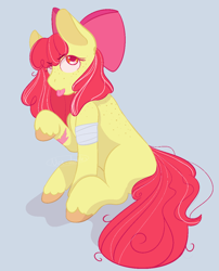 Size: 970x1200 | Tagged: safe, artist:nick-doodles, imported from derpibooru, apple bloom, earth pony, pony, bandage, female, filly, foal, solo, tongue out