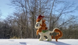 Size: 2048x1194 | Tagged: safe, imported from derpibooru, photographer:pakapaka1993, autumn blaze, kirin, pony, irl, japan, photo, plushie, snow, solo, tree, winter