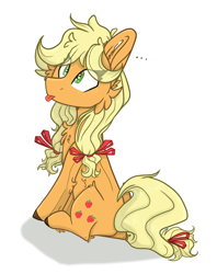 Size: 1350x1703 | Tagged: safe, artist:tizhonolulu, imported from derpibooru, applejack, earth pony, pony, :p, alternate design, cheek fluff, chest fluff, simple background, solo, tongue out, white background