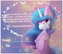 Size: 2800x2400 | Tagged: safe, artist:miryelis, imported from derpibooru, izzy moonbow, pony, unicorn, cardboard, cute, g5, heart, hearts and hooves day, holiday, letter, looking at you, love, my little pony: a new generation, simple background, smiling, solo, text, valentine, valentine's day