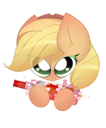 Size: 2000x2400 | Tagged: safe, artist:miryelis, imported from derpibooru, applejack, earth pony, pony, alcohol, blushing, bottle, cute, emoji, hat, heart, heart eyes, hearts and hooves day, holiday, looking at you, love, meme, russian meme, simple background, solo, valentine, valentine's day, vodka, white background, wingding eyes