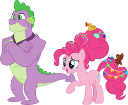 Size: 3641x3000 | Tagged: safe, artist:cloudy glow, imported from derpibooru, pinkie pie, spike, dragon, earth pony, pony, the last problem, .ai available, duo, female, male, mare, older, older pinkie pie, older spike, simple background, transparent background, vector