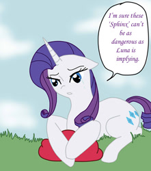 Size: 600x678 | Tagged: safe, artist:ask--luna-and-rarity, imported from derpibooru, rarity, pony, unicorn, series:arc 1, crying, implied princess luna, pillow, solo, teary eyes