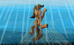 Size: 1280x772 | Tagged: safe, artist:lynnthenerdkitty, artist:small-brooke1998, imported from derpibooru, oc, oc:charlie, earth pony, pony, female, mare, solo, swimming, underwater