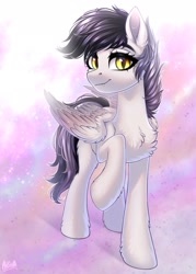 Size: 1463x2048 | Tagged: safe, artist:hakaina, imported from derpibooru, oc, oc only, pegasus, pony, chest fluff, slit pupils, solo