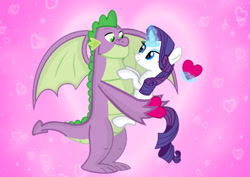 Size: 1280x908 | Tagged: safe, artist:mlplary6, imported from derpibooru, rarity, spike, dragon, pony, unicorn, female, heart, holiday, looking at each other, male, shipping, smiling, smiling at each other, sparity, straight, valentine's day, valentine's day card