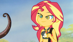 Size: 1181x677 | Tagged: safe, artist:ocean lover, edit, imported from derpibooru, sunset shimmer, python, snake, equestria girls, equestria girls series, forgotten friendship, belly button, bikini, clothes, disney, geode of empathy, hypno eyes, hypnosis, hypnotized, jungle, kaa, kaa eyes, lidded eyes, magical geodes, smiling, snake tail, story included, swimsuit, tail, the jungle book, tree