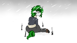 Size: 3840x2160 | Tagged: safe, artist:coatieyay, imported from derpibooru, oc, oc only, oc:baron, pony, unicorn, blood, clothes, female, nosebleed, parka, snow, snowfall