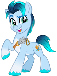 Size: 2100x2800 | Tagged: safe, artist:cheezedoodle96, imported from derpibooru, hitch trailblazer, earth pony, pony, .svg available, alternate color palette, badge, blaze (coat marking), coat markings, dreamworks face, facial markings, g5, looking at you, male, my little pony: a new generation, open mouth, open smile, raised eyebrow, raised hoof, sheriff's badge, simple background, smiling, smiling at you, solo, stallion, svg, transparent background, vector, vector trace