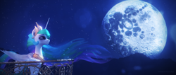 Size: 5076x2160 | Tagged: safe, artist:etherium-apex, imported from derpibooru, princess celestia, alicorn, pony, 3d, blender, blender eevee, mare in the moon, moon, night, solo