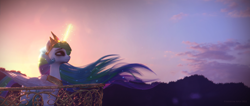 Size: 5076x2160 | Tagged: safe, artist:etherium-apex, imported from derpibooru, princess celestia, alicorn, pony, 3d, blender, blender eevee, solo, sunset