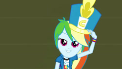 Size: 3410x1920 | Tagged: safe, imported from derpibooru, screencap, rainbow dash, equestria girls, friendship games, canterlot high, chs rally song, clothes, cutie mark on clothes, female, hat, high res, smiling, solo, top hat