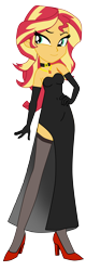 Size: 3216x9997 | Tagged: safe, artist:lobo299, imported from derpibooru, sunset shimmer, equestria girls, absurd resolution, bare shoulders, black dress, clothes, dress, female, gloves, long gloves, simple background, sleeveless, socks, solo, stockings, strapless, thigh highs, transparent background