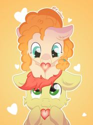 Size: 2000x2692 | Tagged: safe, artist:exobass, imported from derpibooru, bright mac, pear butter, pony, commission, cute, heart, love, ych result