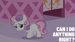 Size: 1280x720 | Tagged: safe, edit, edited screencap, editor:quoterific, imported from derpibooru, screencap, sweetie belle, pony, unicorn, season 2, sisterhooves social, carousel boutique, female, filly, foal, solo, walking