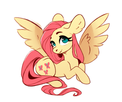 Size: 1189x1000 | Tagged: safe, artist:28gooddays, imported from derpibooru, fluttershy, pegasus, pony, female, looking at you, lying down, mare, no pupils, prone, simple background, smiling, solo, spread wings, turned head, white background, wings