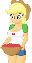 Size: 1300x2552 | Tagged: safe, artist:ah96, edit, editor:ah96, imported from derpibooru, applejack, equestria girls, apple, breast edit, breasts, busty applejack, cleavage, female, food, ms paint, shading, simple background, transparent background