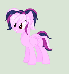 Size: 461x493 | Tagged: safe, artist:yulianapie26, imported from derpibooru, oc, oc only, pegasus, pony, folded wings, full body, gray background, grin, hooves, pegasus oc, simple background, smiling, solo, standing, tail, wings