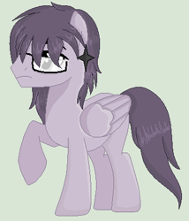 Size: 348x407 | Tagged: safe, artist:yulianapie26, imported from derpibooru, oc, oc only, pegasus, pony, base used, folded wings, frown, full body, glasses, gray background, hooves, lidded eyes, male, pegasus oc, raised hoof, simple background, solo, stallion, standing, tail, wings