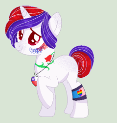 Size: 360x376 | Tagged: safe, artist:yulianapie26, imported from derpibooru, oc, oc only, pony, unicorn, base used, female, full body, gray background, hooves, horn, jewelry, mare, necklace, raised hoof, shading, simple background, smiling, solo, standing, tattoo, unicorn oc