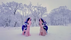 Size: 2048x1165 | Tagged: safe, imported from derpibooru, photographer:pakapaka1993, starlight glimmer, pony, unicorn, duo, irl, japan, photo, plushie, self paradox, self ponidox, snow, tree, winter