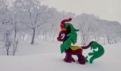 Size: 2048x1202 | Tagged: safe, imported from derpibooru, photographer:pakapaka1993, cinder glow, summer flare, kirin, pony, irl, japan, photo, plushie, snow, solo, tree, winter