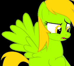 Size: 400x360 | Tagged: safe, imported from derpibooru, oc, oc:lemon green, pegasus, pony, emote, female, food, lemon, mane, mare, serious, serious face, seriously, simple background, transparent background, wings