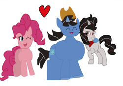 Size: 4881x3425 | Tagged: safe, imported from derpibooru, pinkie pie, oc, oc:hunkster, oc:zero crimson, earth pony, vampire bat pony, cowboy, cowboy hat, female, hat, mare