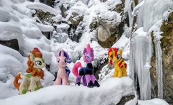 Size: 2048x1244 | Tagged: safe, imported from derpibooru, photographer:pakapaka1993, autumn blaze, starlight glimmer, sunset shimmer, tempest shadow, kirin, pony, unicorn, ice, icicle, irl, japan, photo, plushie, snow, winter