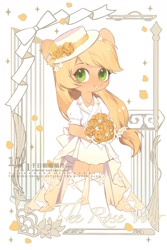 Size: 1200x1800 | Tagged: safe, artist:xieyanbbb, imported from derpibooru, part of a set, applejack, semi-anthro, bouquet, clothes, colored pupils, cute, dress, female, flower, flower in hair, hat, hoof hold, jackabetes, looking at you, mare, petals, rose, smiling, solo, wedding dress