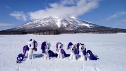 Size: 2048x1159 | Tagged: safe, imported from derpibooru, photographer:pakapaka1993, rarity, pony, unicorn, cloud, irl, japan, mountain, photo, plushie, self paradox, self ponidox, snow, winter