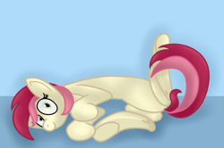 Size: 1040x690 | Tagged: safe, artist:kanw, derpibooru exclusive, imported from derpibooru, roseluck, earth pony, pony, behaving like a cat, blue background, cute, female, mare, rosabetes, rosepet, silly, simple background, solo