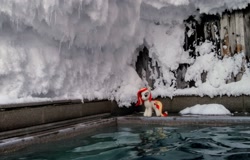 Size: 2048x1313 | Tagged: safe, imported from derpibooru, photographer:pakapaka1993, oc, oc only, oc:poniko, pony, hot springs, irl, japan, photo, plushie, snow, solo, water, winter