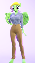 Size: 1080x1920 | Tagged: safe, artist:backmaker, derpibooru exclusive, imported from derpibooru, oc, oc:green screen, anthro, pegasus, 3d, casual, cute, formal, formal wear, happy, purple background, simple background, solo, source filmmaker, standing