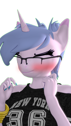 Size: 1080x1920 | Tagged: safe, artist:backmaker, imported from derpibooru, oc, oc:steamy, anthro, unicorn, 3d, blushing, boop, clothes, cute, cute face, eyes closed, shirt, simple background, solo, source filmmaker, transparent background
